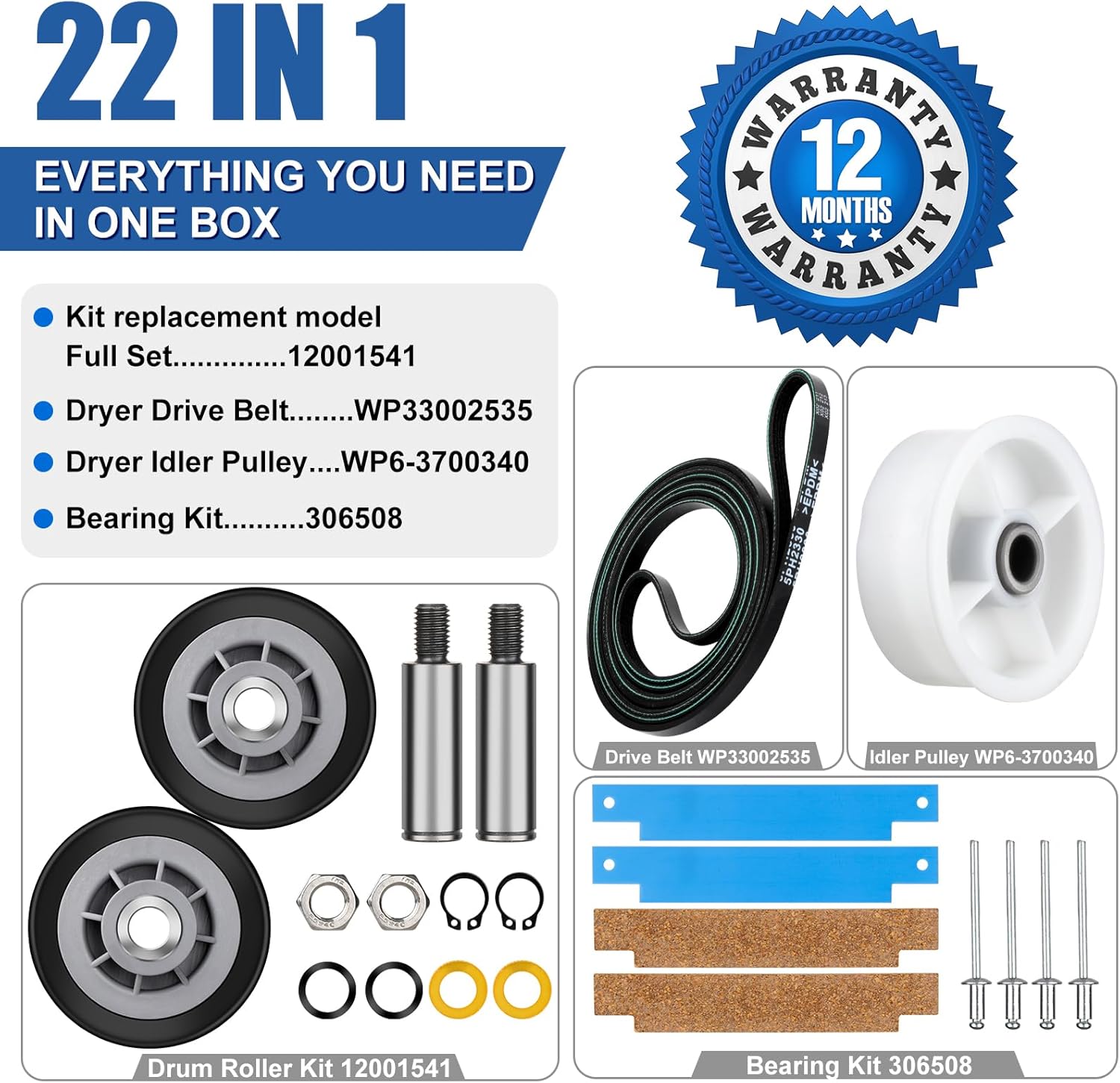 12001541 / 303373K Dryer Drum Roller Kit